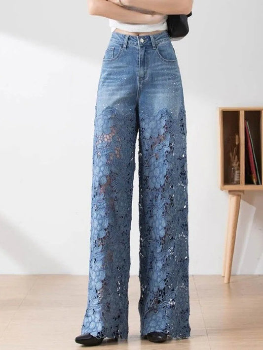 Loose Straight Denim Pants High Street Elegant