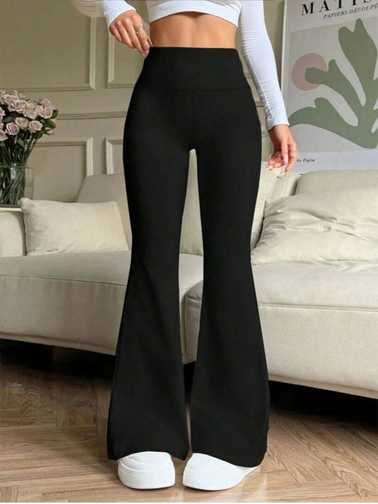 Women's Black High Waisted Flared Pants Stretchy Slimming Trousers